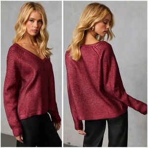 VICI Elzah Metallic Burgundy Ribbed Sweater S NWT